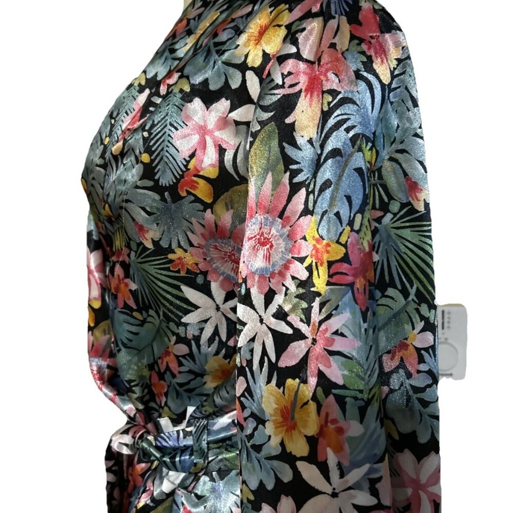 Kimono Robe Hawaiian Lei Palm Floral Multicolor Tie Flowy New Women’s Gift - Picture 8 of 14